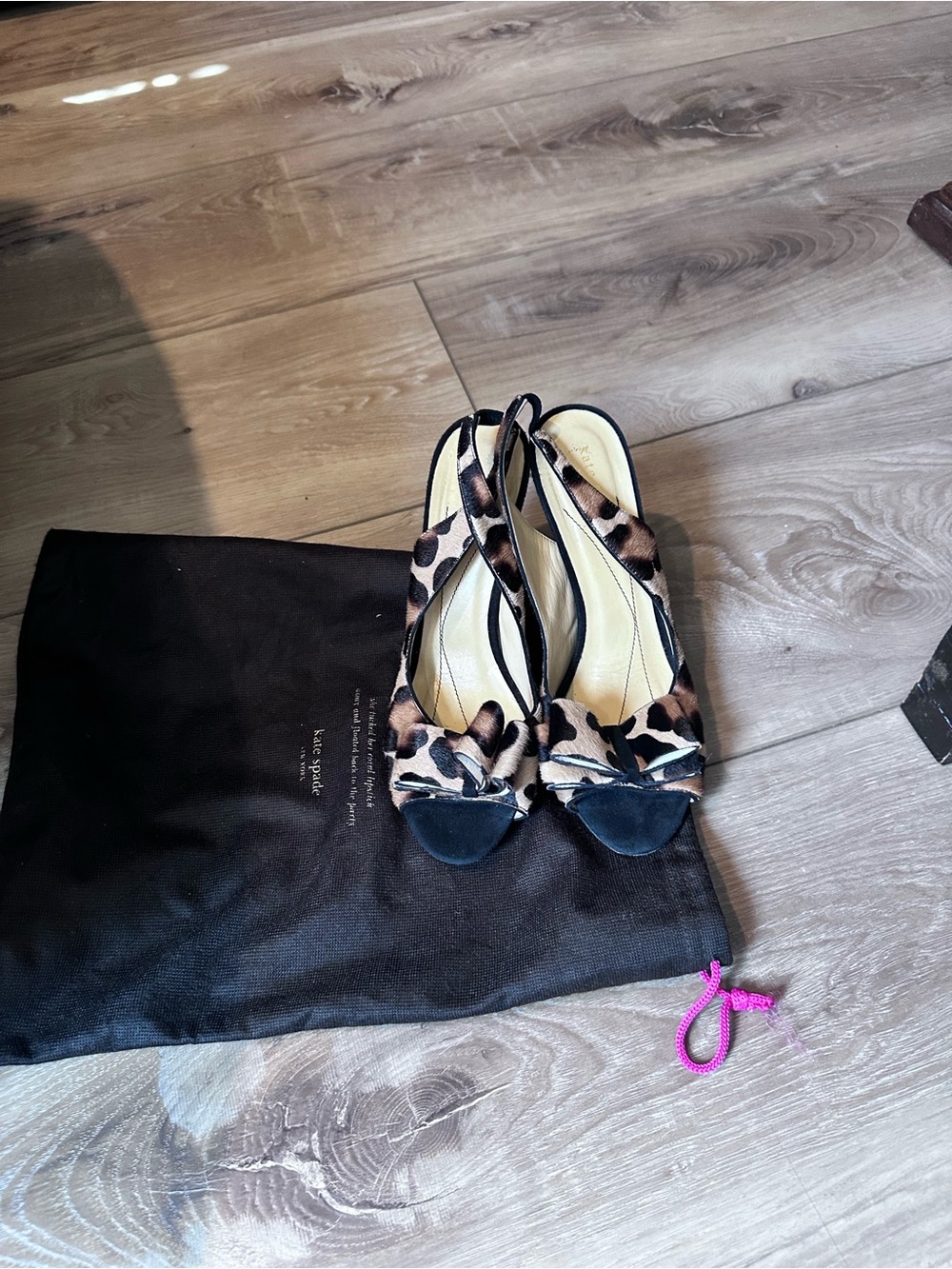 kate spade Leopard-Print Slingback Knot Peep-Toe Heels in Brown and Black